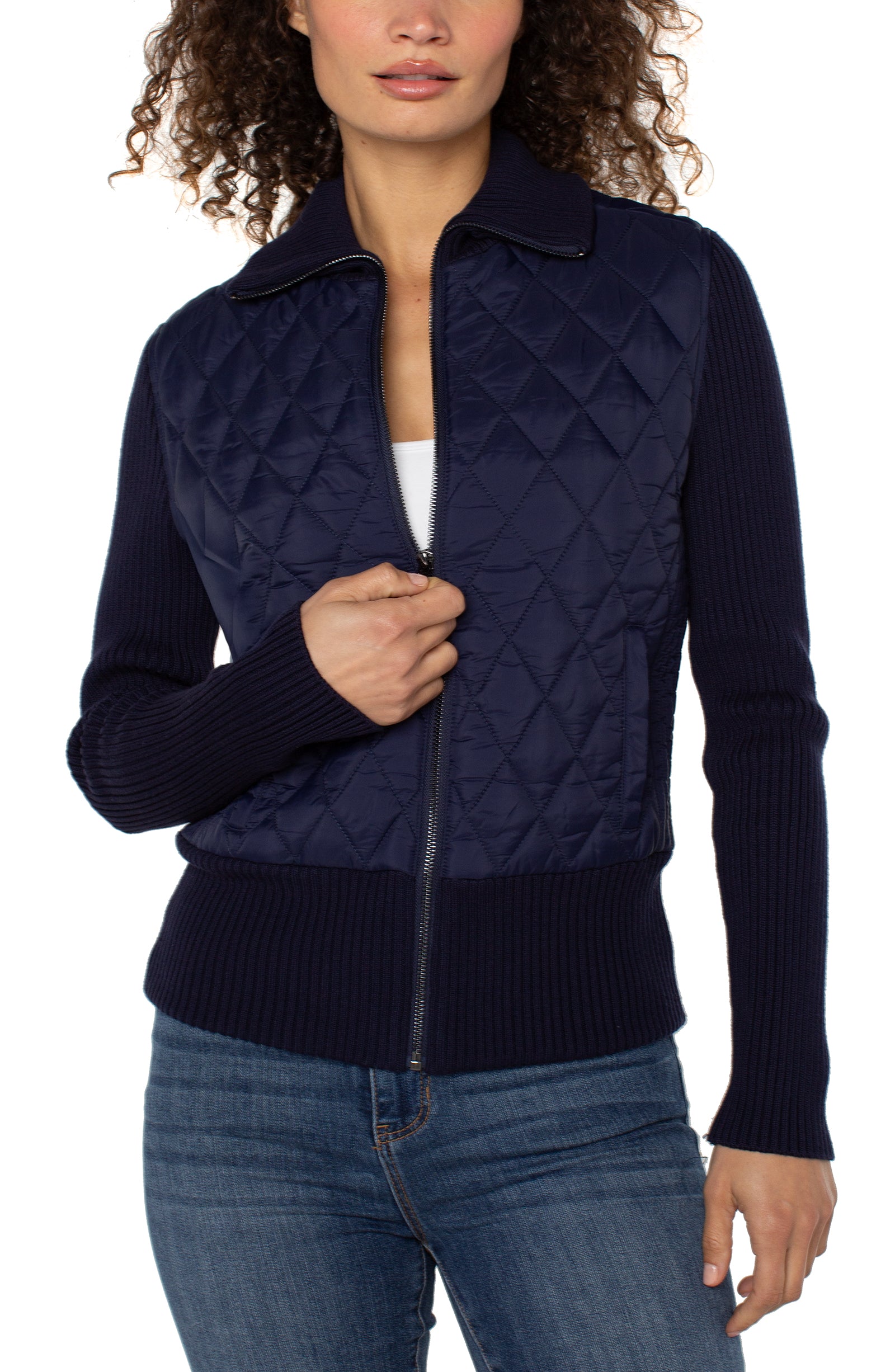 Zip Front Sweater Jacket, Sleek Navy