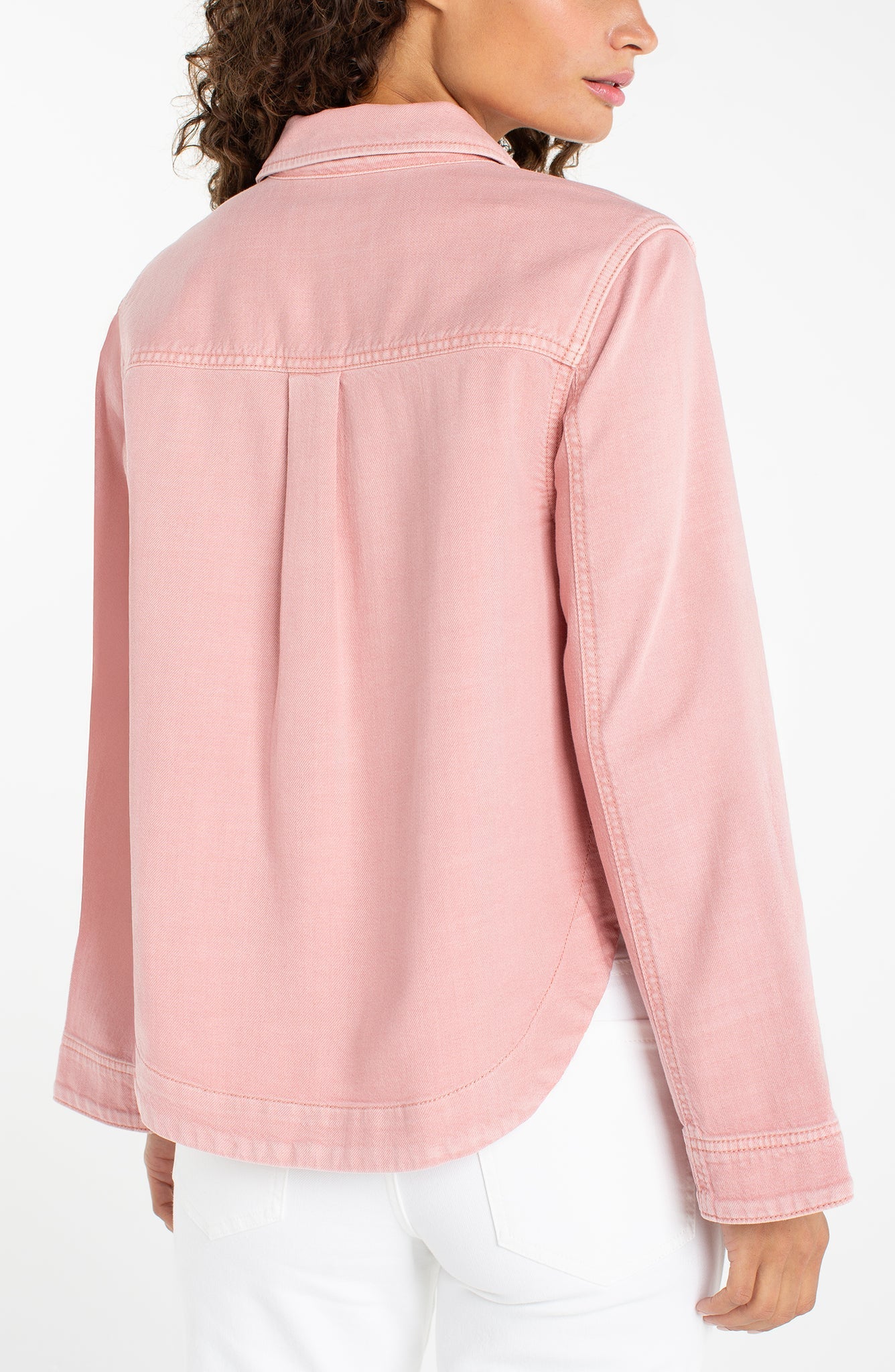 High Low Denim Shacket, Misty Blush