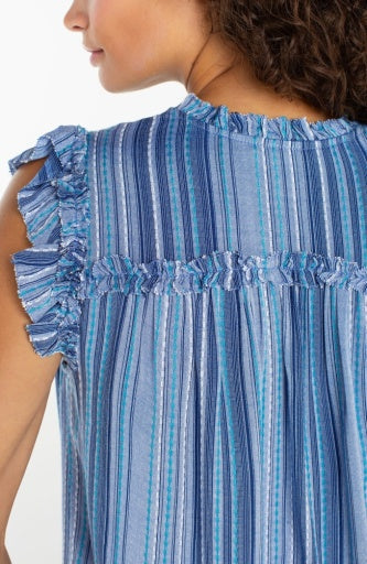 Liverpool flutter sleeve ruffled woven top, back view