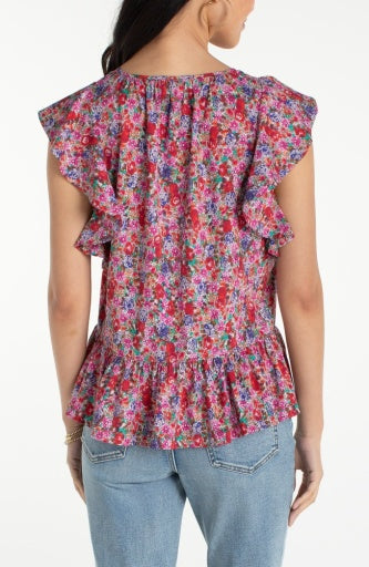 Liverpool flutter sleeve peplum top with ties, detail view