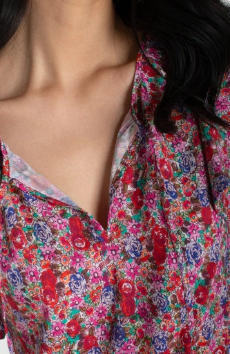 Liverpool flutter sleeve peplum top with ties, styled view