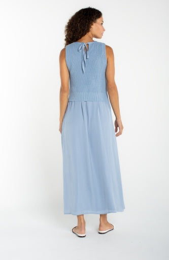Sleeveless Woven Sweater Dress, Malibu Blue