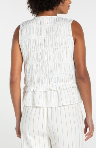 Sleeveless Tie Front Woven top with Smocking