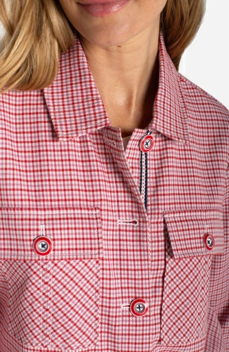 Shacket with Flap Pockets, Cherry Red Plaid