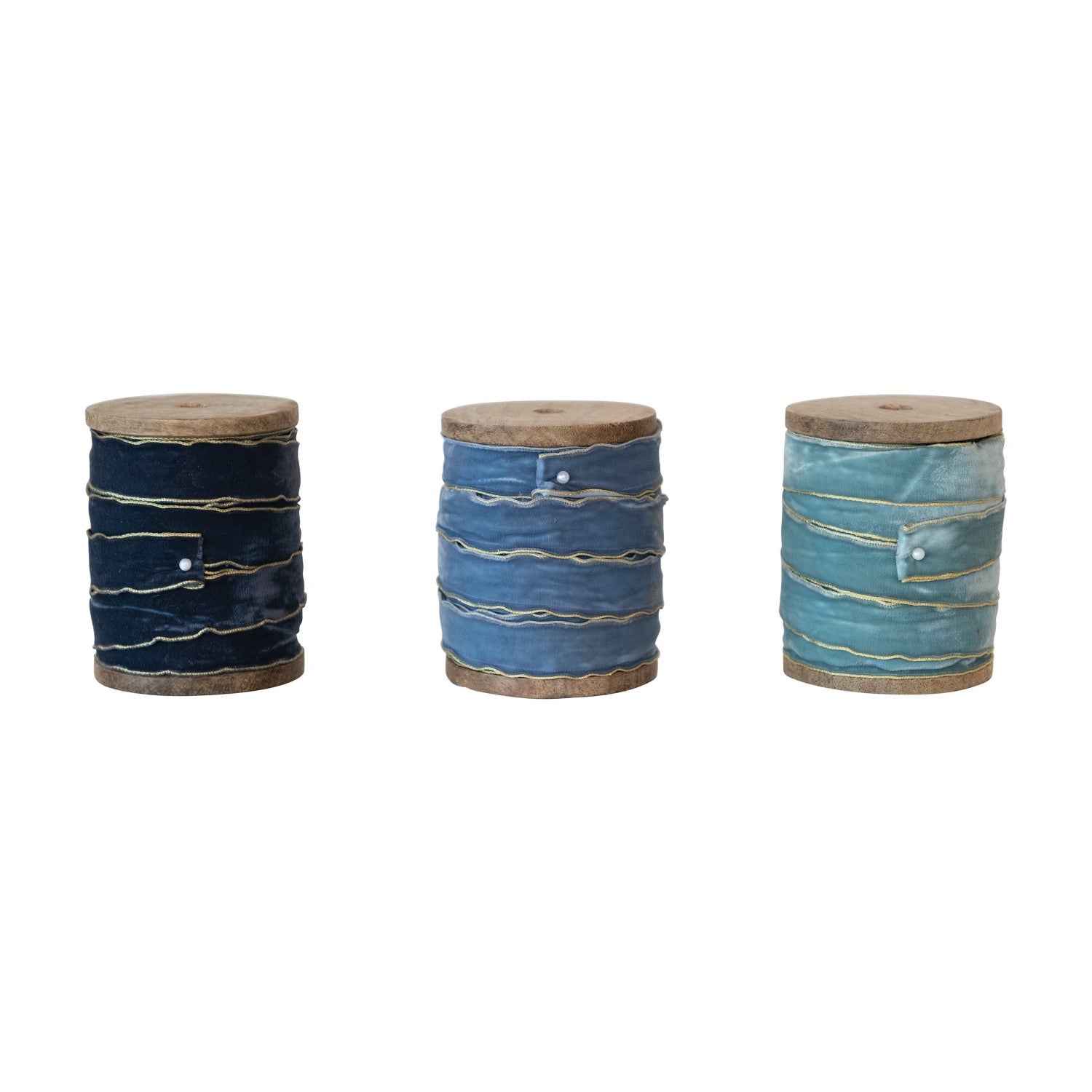 5 Yard Velvet Ribbon w/ Metallic Edges on Wood Spool, 3 Colors