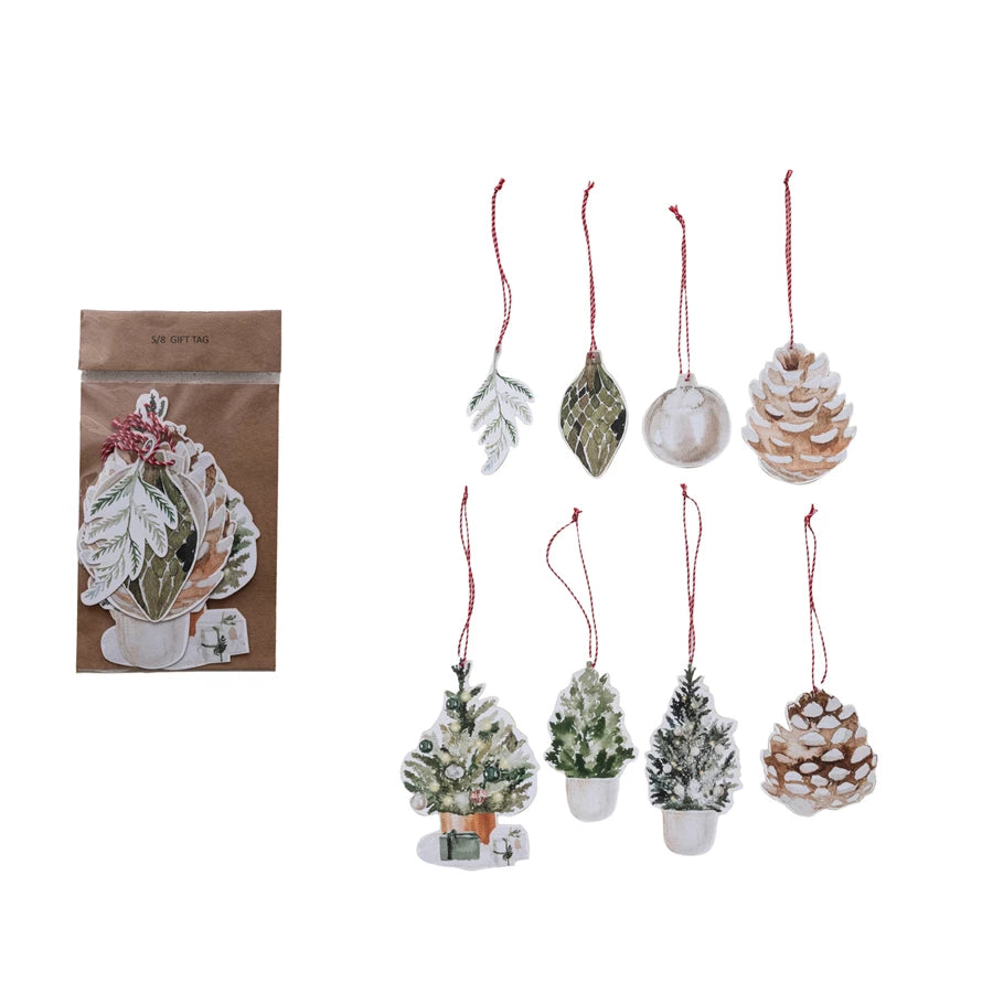 Printed Recycled Paper Trees & Botanicals Gift Tags/Ornaments, Set of 8