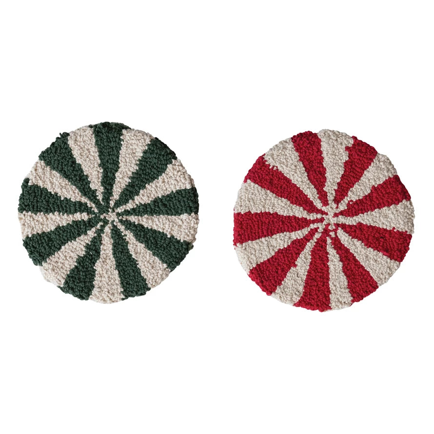 Round Cotton Tufted Candy Striped Trivet, 2 Colors