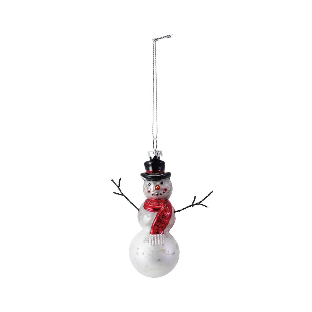 Mercury Glass & Wire Snowman Ornament, White, Red & Black