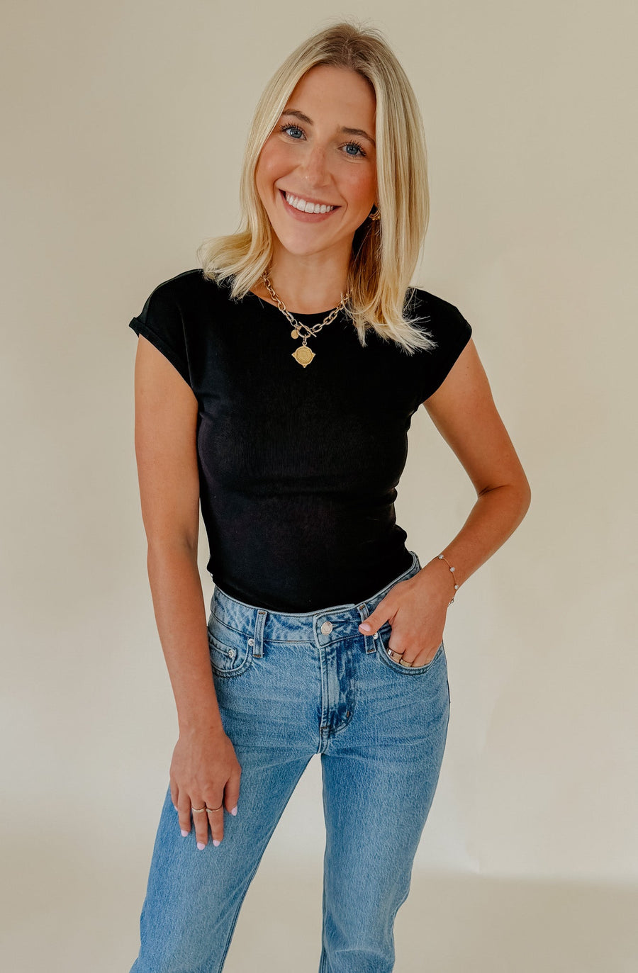 Soft Trace Second Skin Top in Black - front