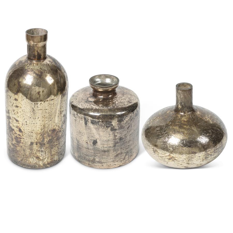Antique Copper Matte Glass Bottle Vases, 3 sizes
