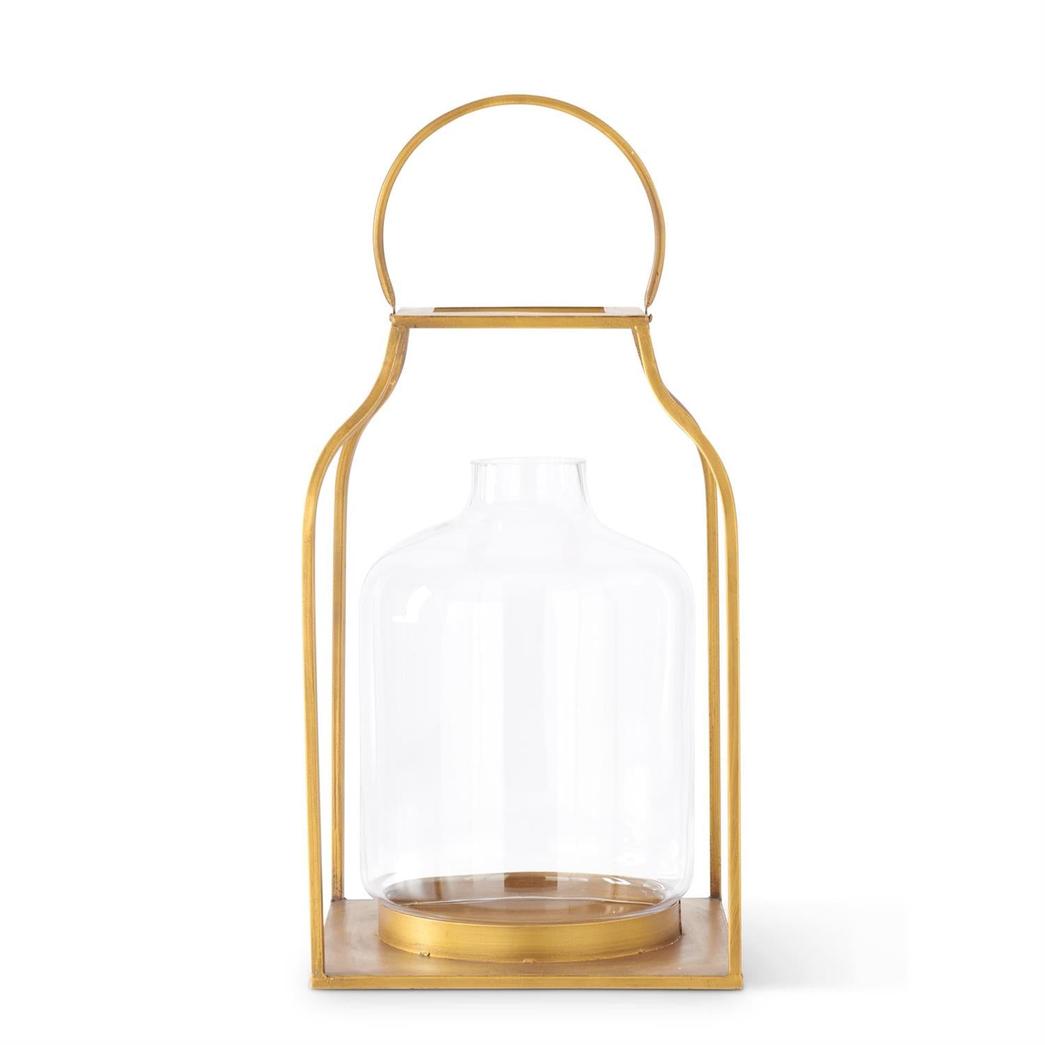 20.5 Inch Gold Metal Trapezoid Lantern w/Glass Hurri