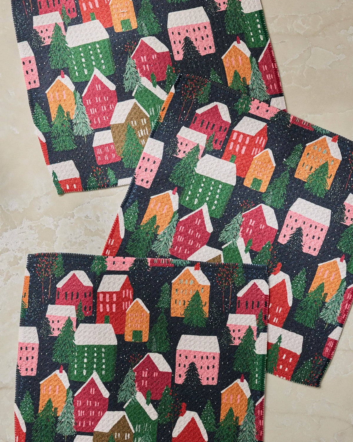 Geometry Alpine Village print dishcloth set, mini kitchen towels