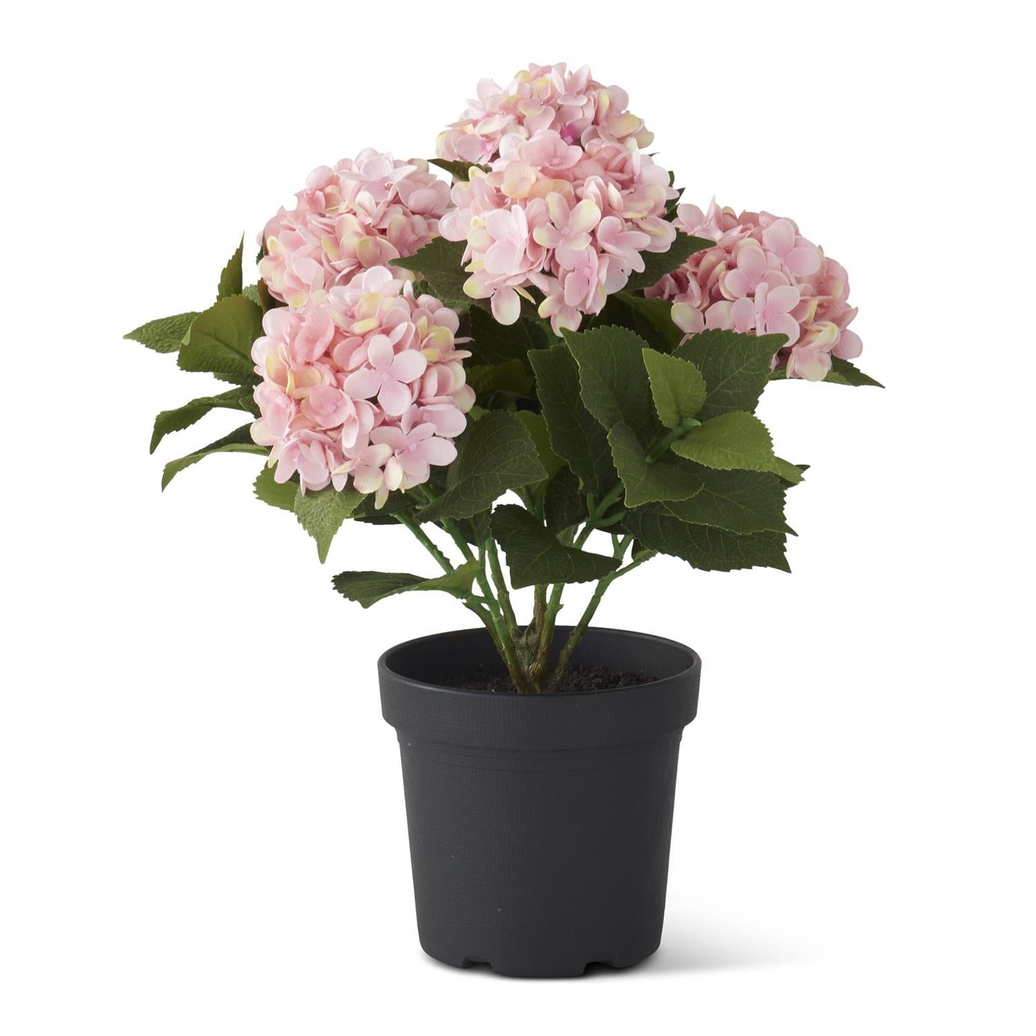 18.75 Inch 5 Bloom Pink Potted Hydrangea w/Faux Dirt