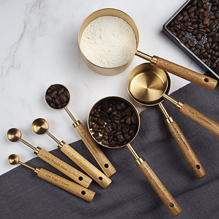 Gold Stainless Steel Measuring Cups & Spoon Set