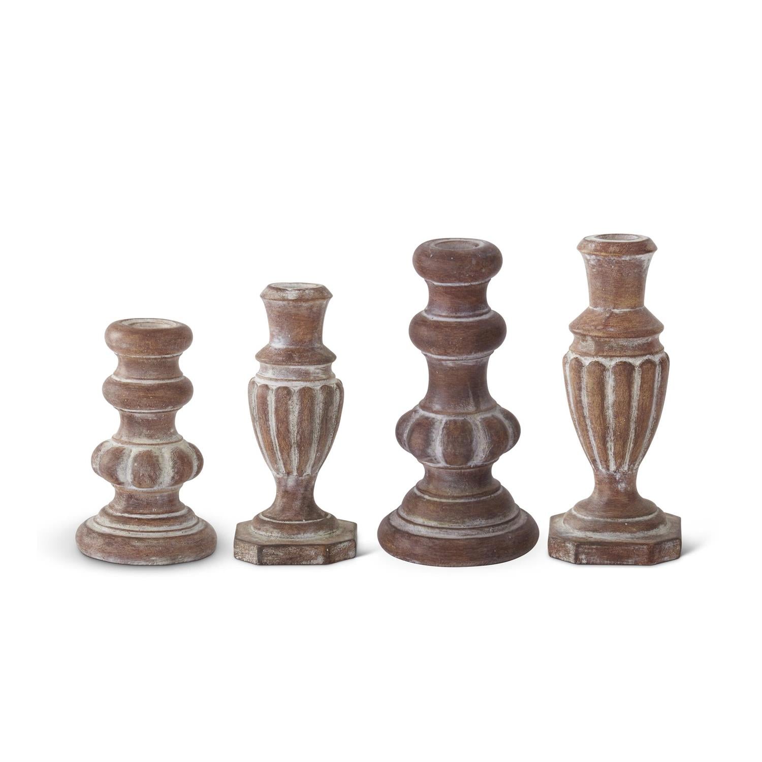 Brown and White Resin Taper Candle Holders