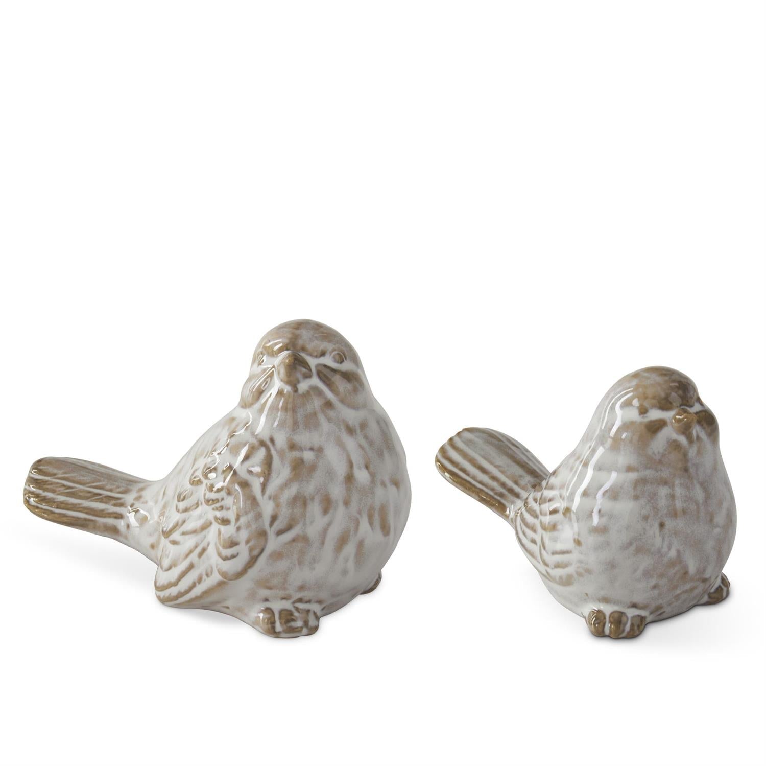 Cream & Taupe Glazed Ceramic Bird, 3"