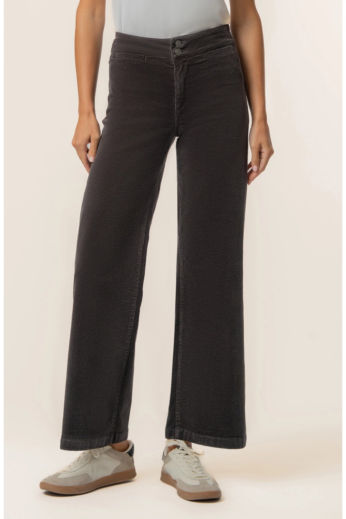 Meg Wide Leg Corduroy Pant with Welt Pocket, Charcoal