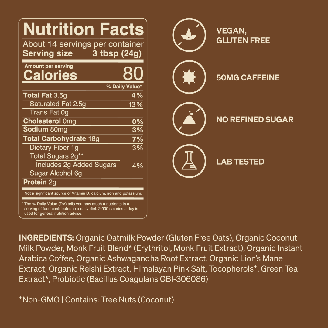 Coffee SuperLatte (14 Servings) | Instant Latte with Adaptogens, Mushrooms and Probiotics