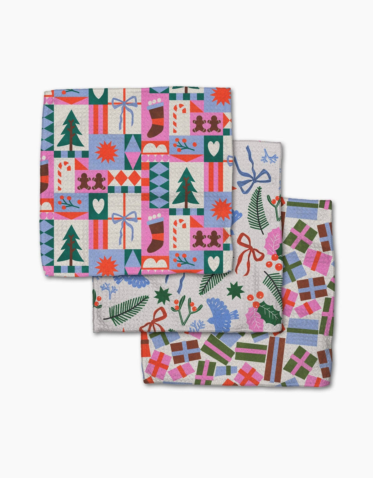 Geometry Festive Cheer print dishcloth set