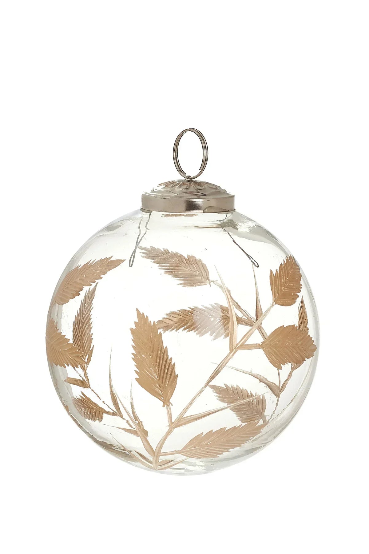 Etched glass ornament, clear and gold, 4 inches