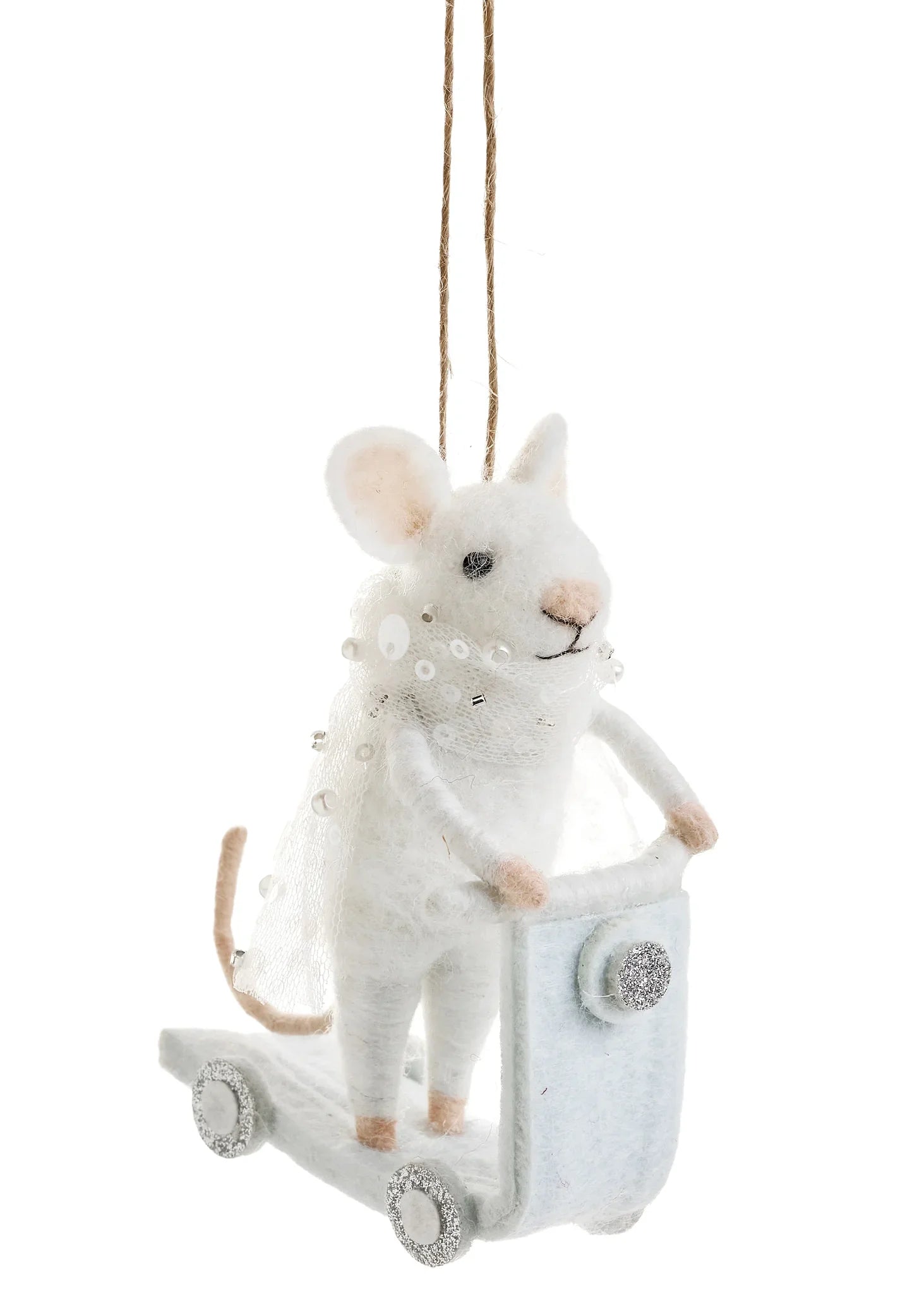 Wool Mouse on Vespa Ornament White 3" x 5"