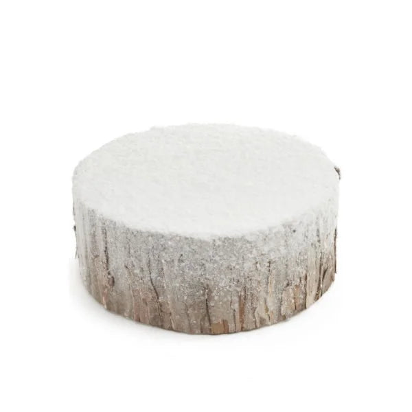 Snowy log Christmas centerpiece display, 10x4 inches