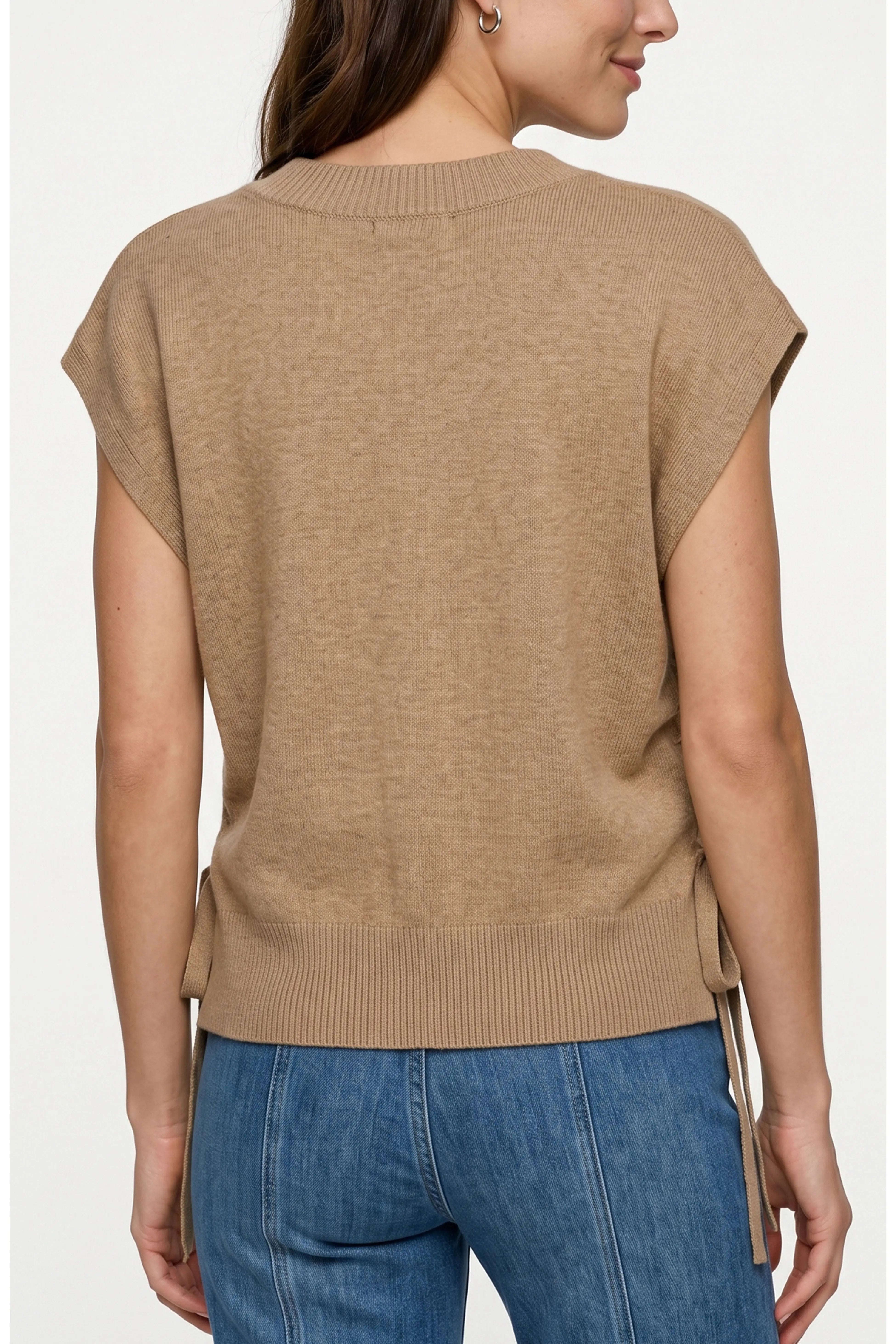 Vneck Dolman Popover Sweater with Ties, Harvest Khaki