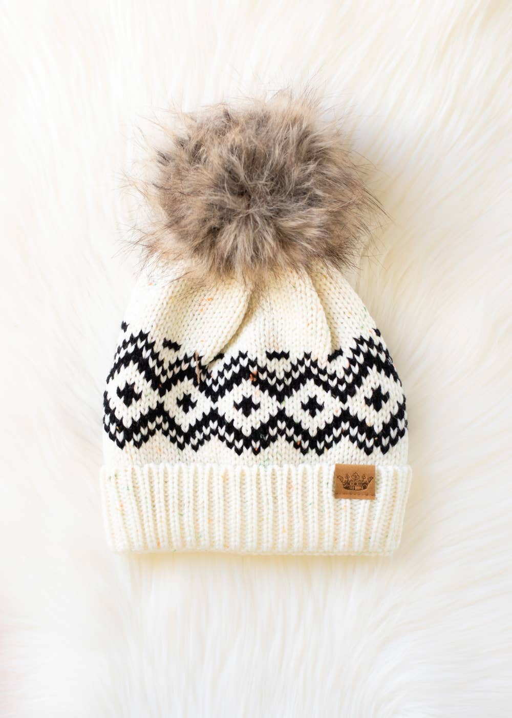 Cream & Speckled Pattern Pom Hat