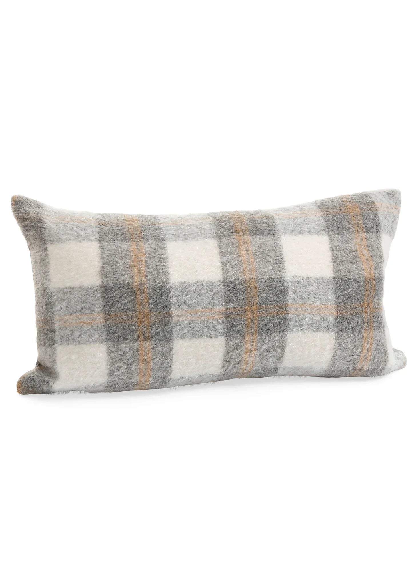 CUSHION CHECK WOOL/VELVET WH/GRY 12X22