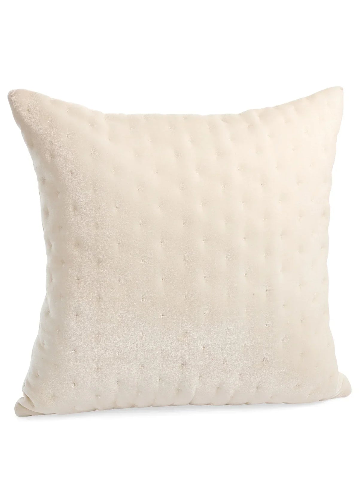 Quilted check velvet pillow, beige, 18x18 inches