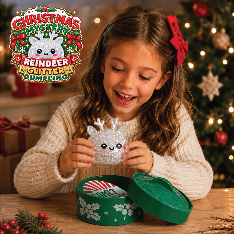 Novelty Brands Fun Doh Christmas Mystery Reindeer Dumpling squishy toy, holiday-themed blind box