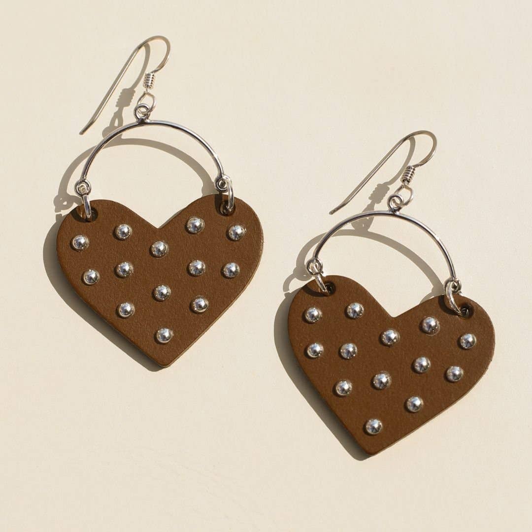 Brown Harlow Studded Heart Hoop Earrings