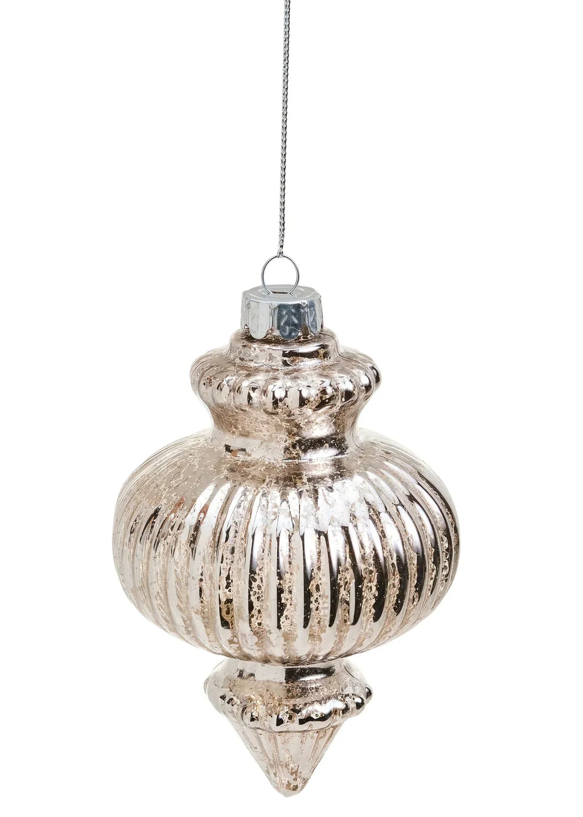 Mercury glass ornament, antique silver, 3x4 inches