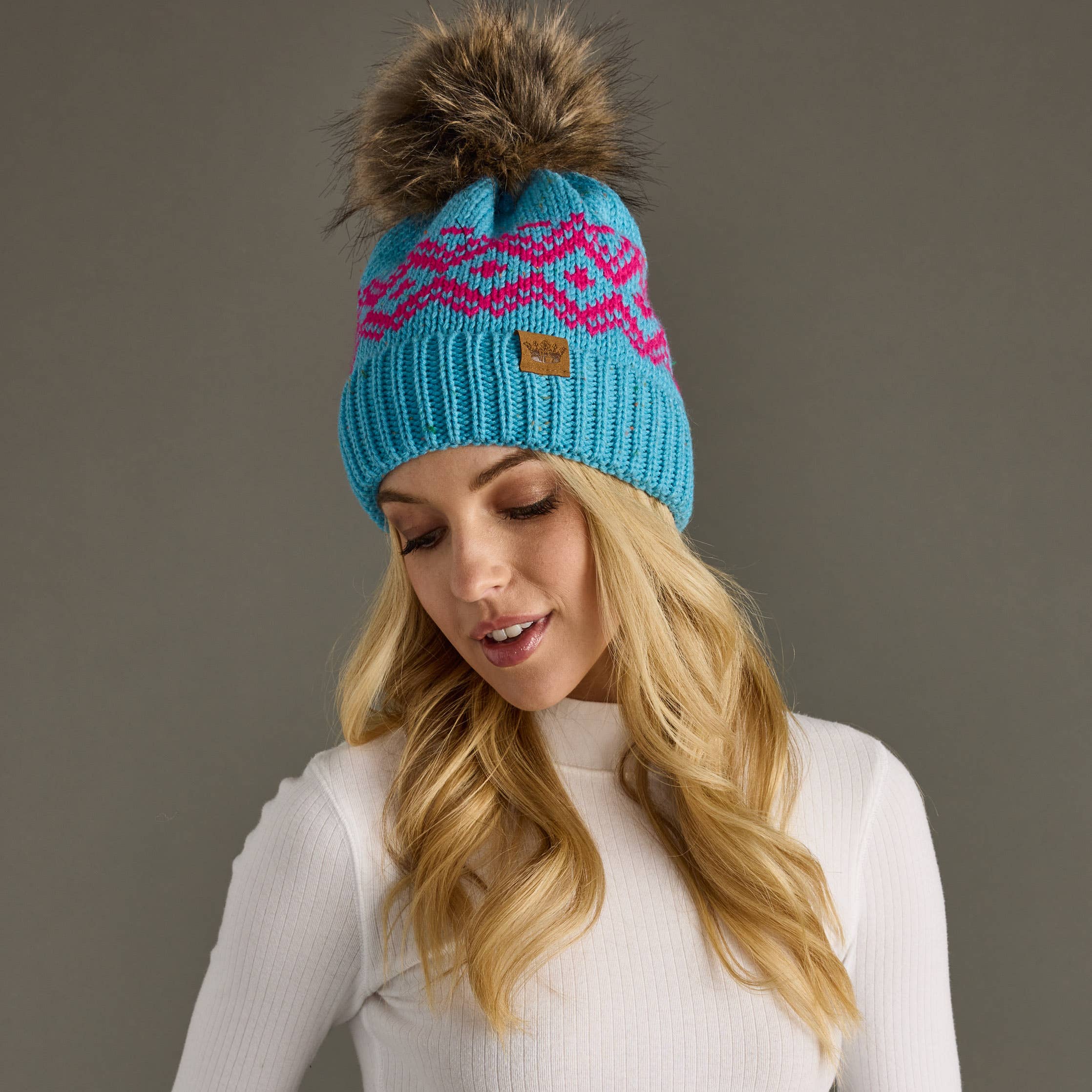 Blue & Speckled Patterned Pom Hat