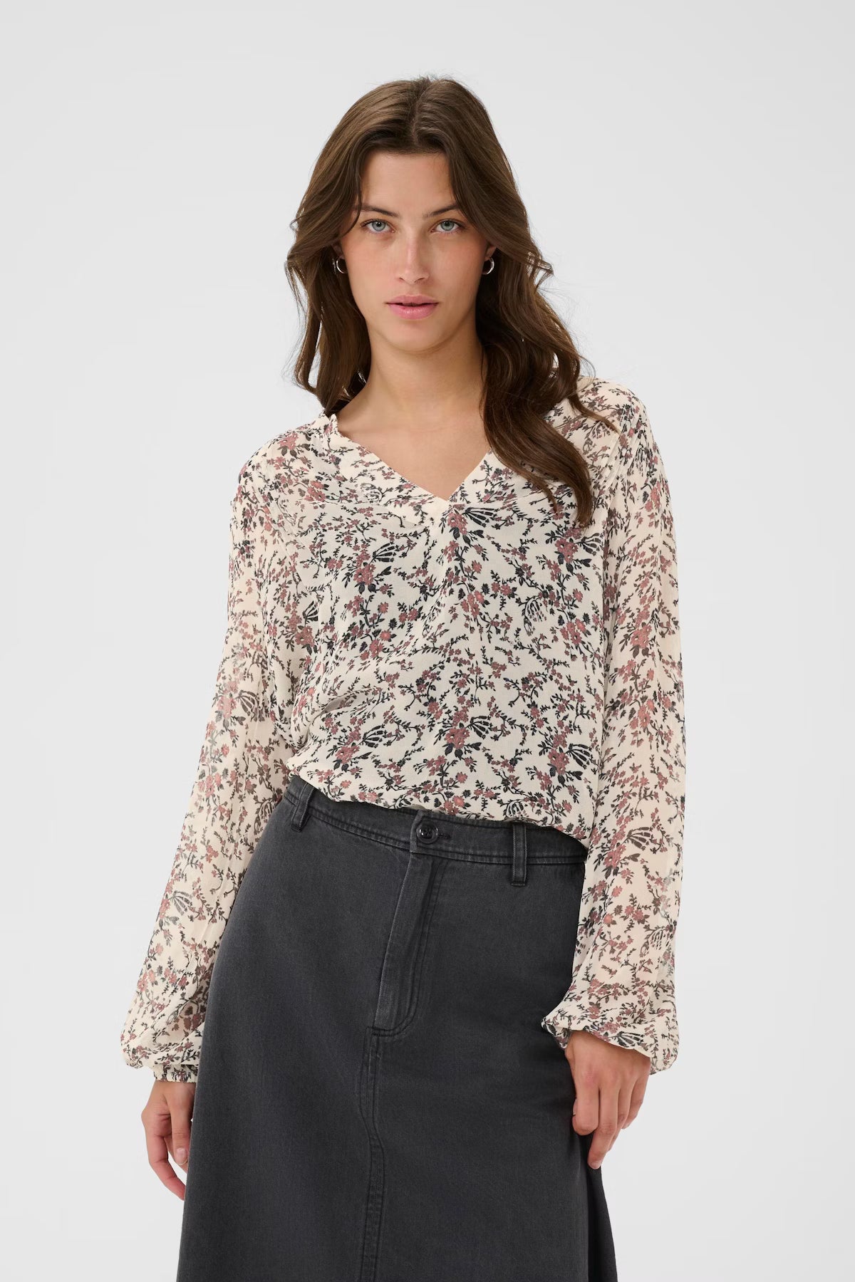 Whitecap Gray Flower Bouquet Blouse
