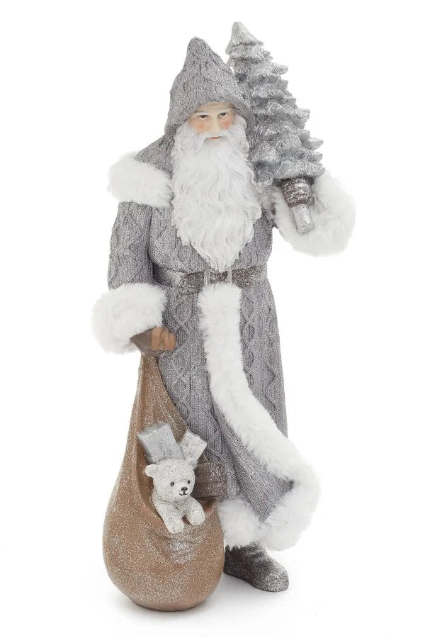 Gray Santa Figurine - Rustic Christmas Décor 16"