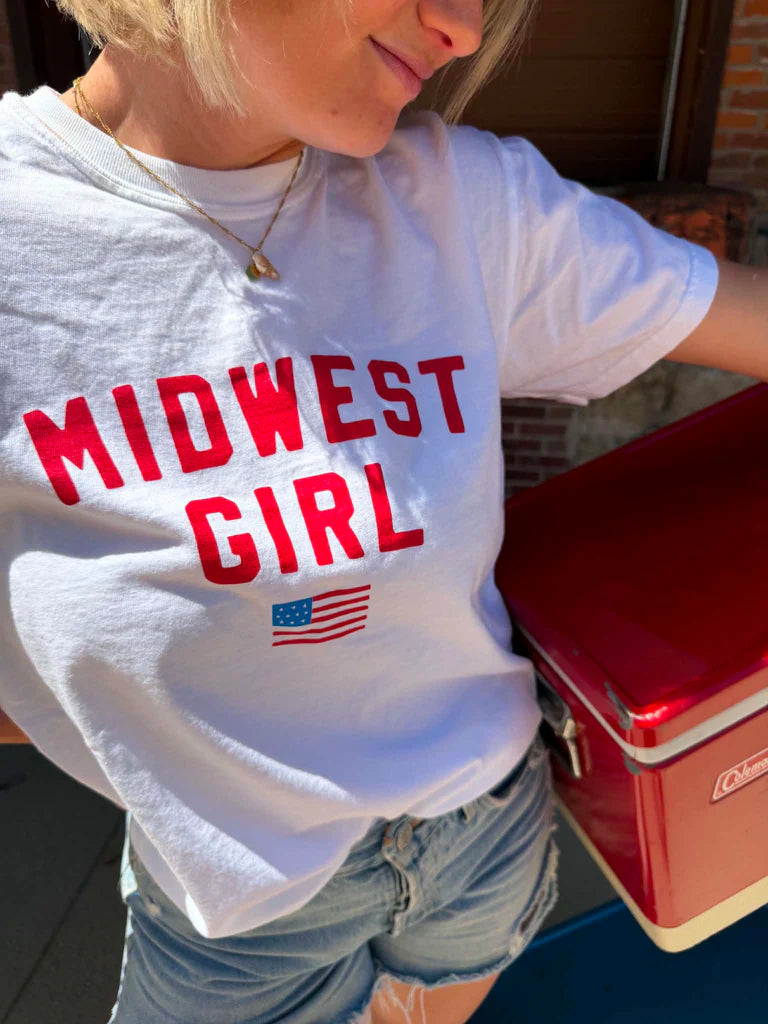 Midwest Girl Flag Tee in White