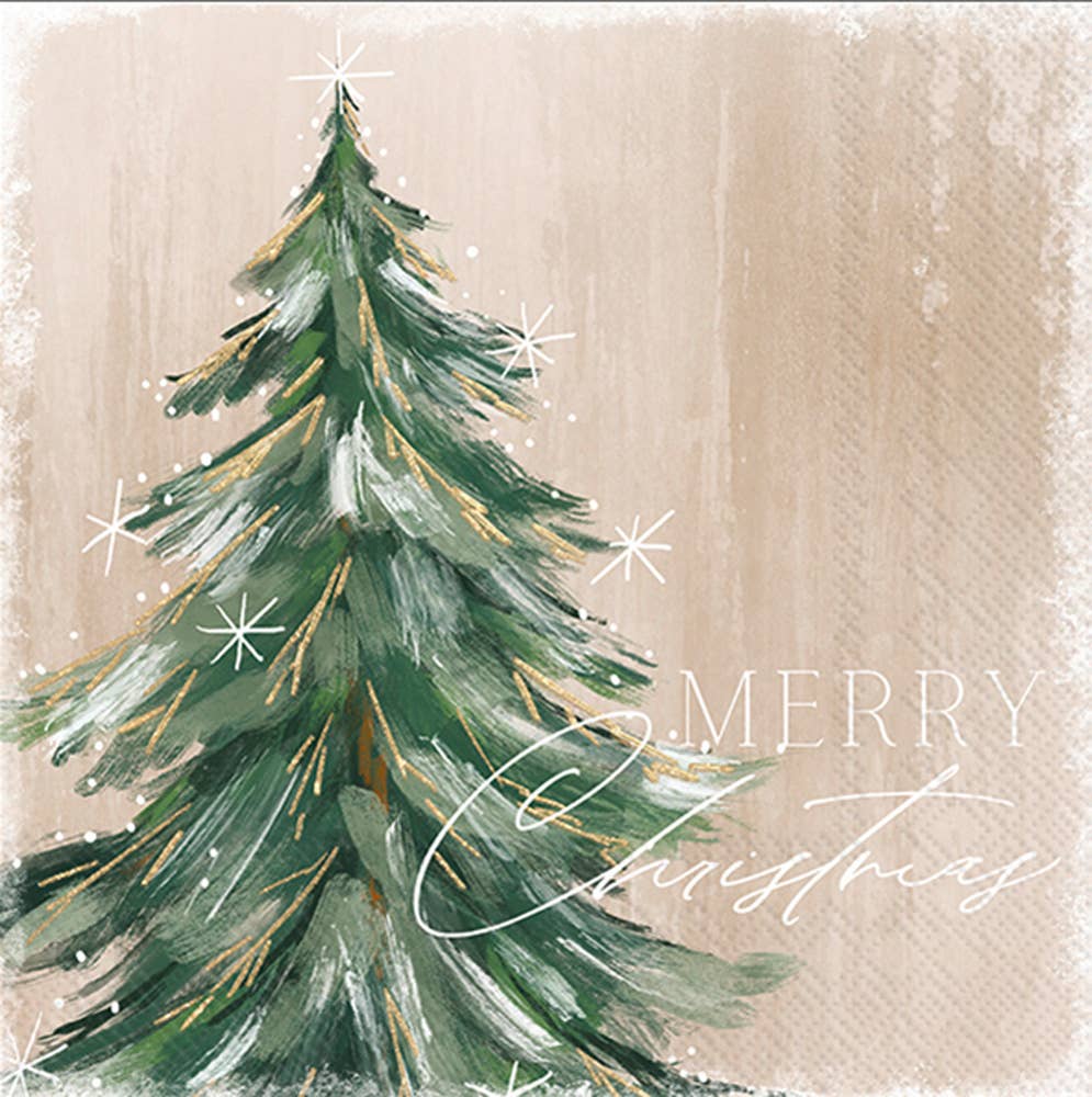 Boston International gilded painterly tree paper cocktail napkins, 20 per pack, Christmas design