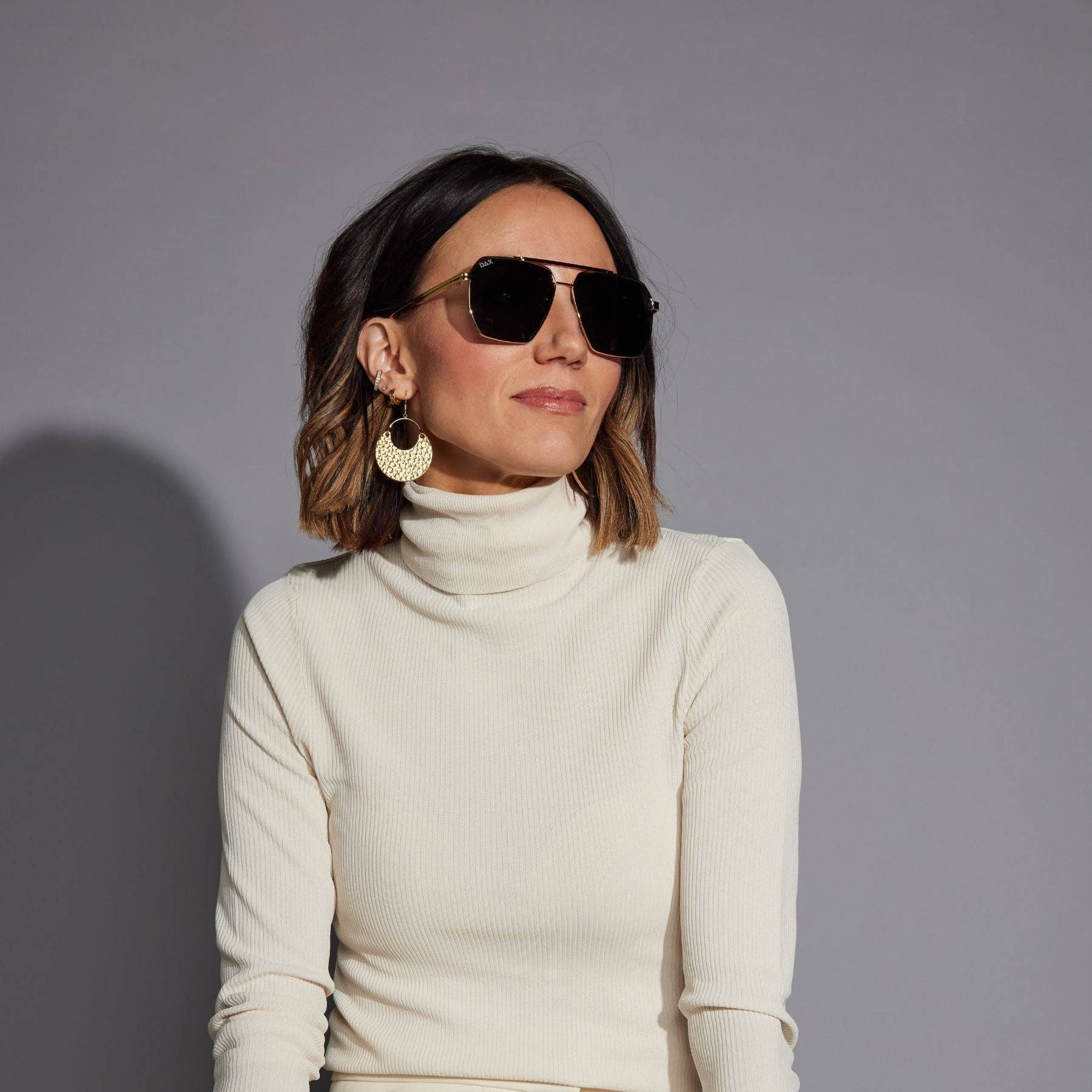 Hammered Gold Nina Leather Hoop Earrings