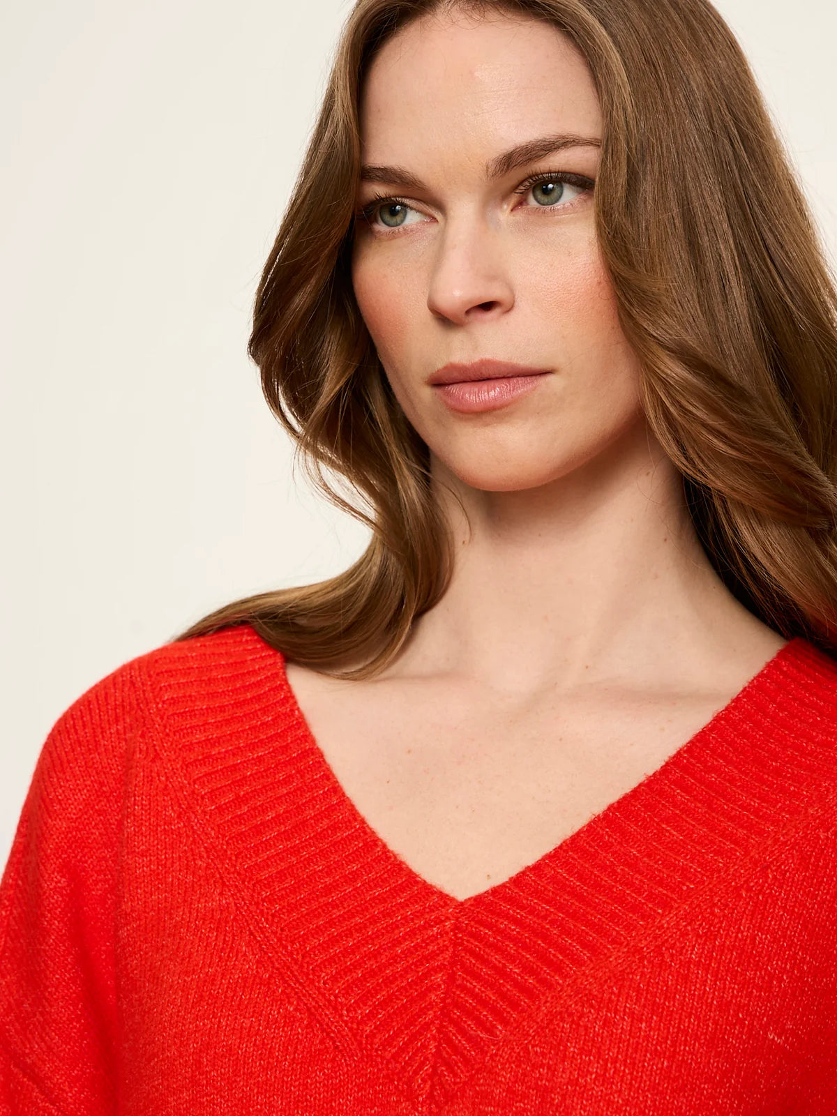 Vanna Vneck Sweater, Red Hot