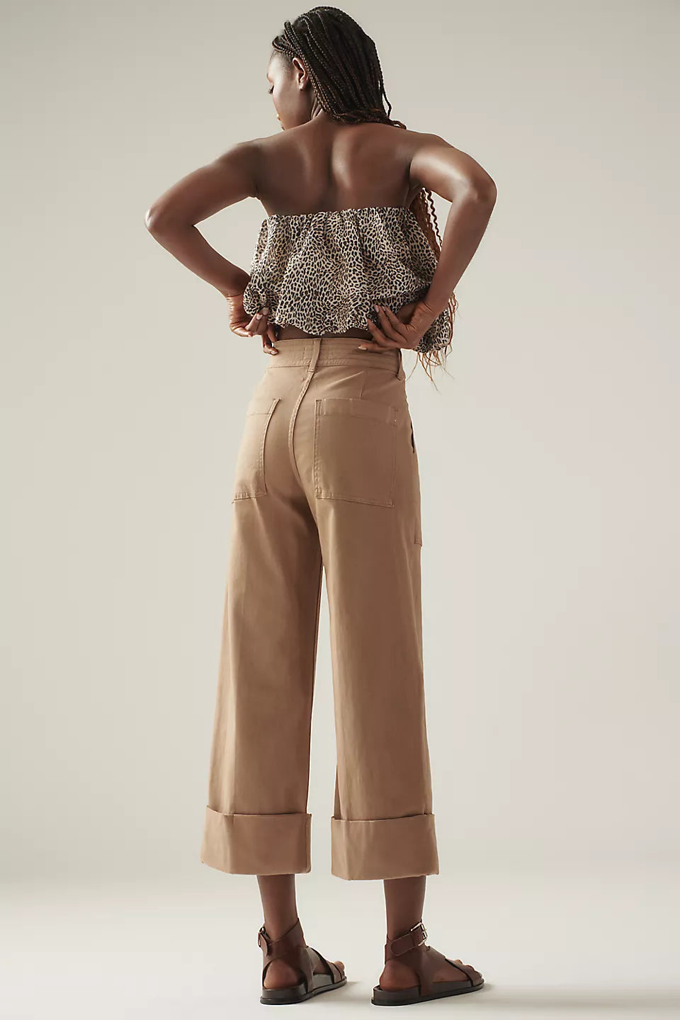 Maya High-Rise Cuffed Hem Wide-Leg Pants, Biscuit