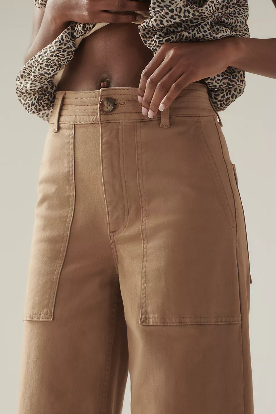Maya High-Rise Cuffed Hem Wide-Leg Pants, Biscuit
