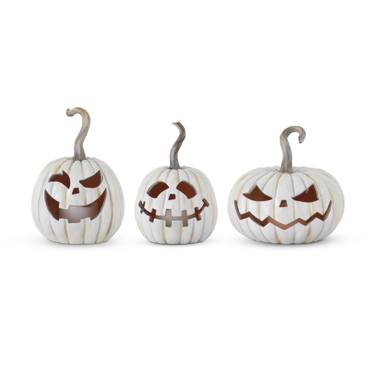 Gray Resin LED Flicker Flame Jack O Lanterns w/Timers, 3 sizes