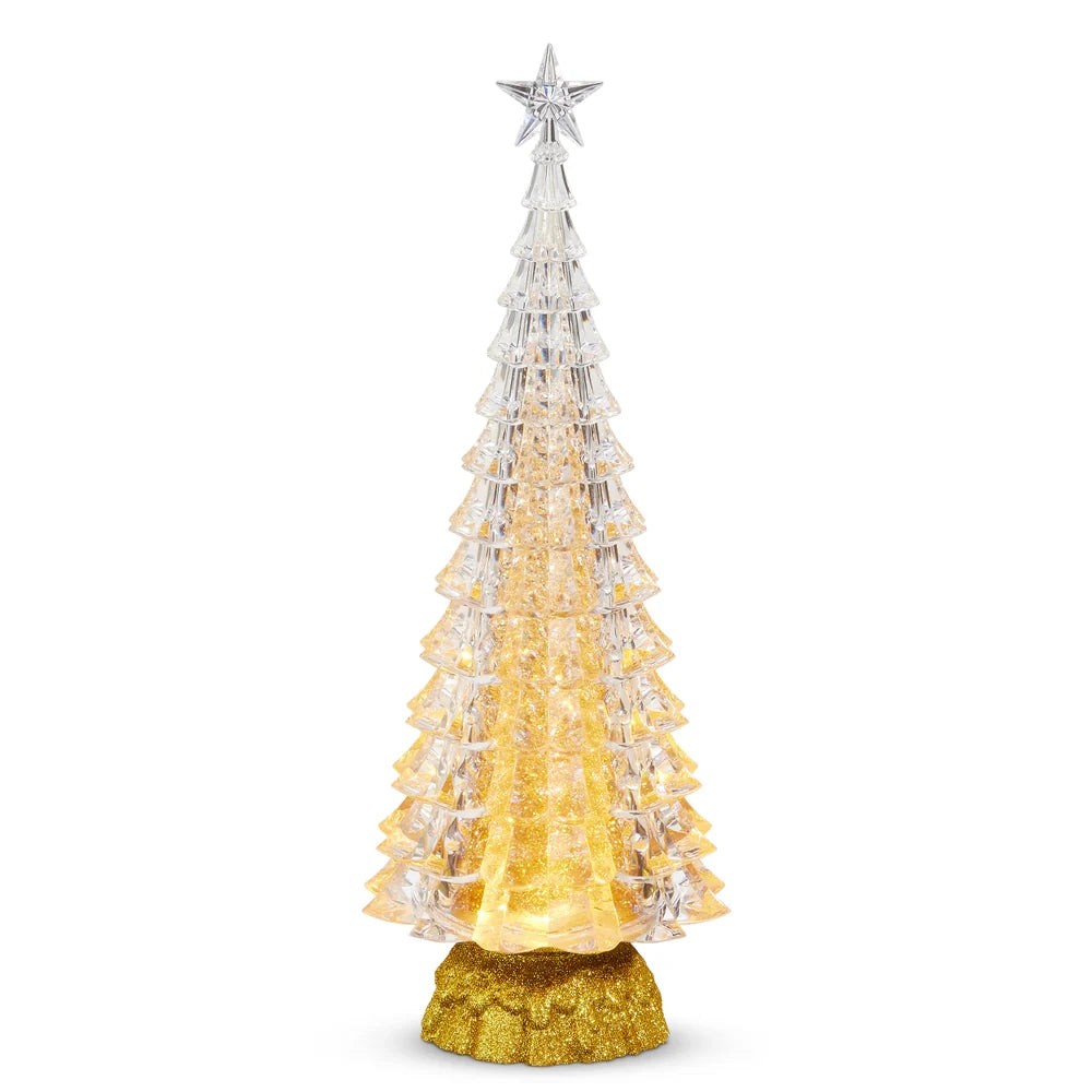 15" Lighted Gold Tree with Swirling Glitter