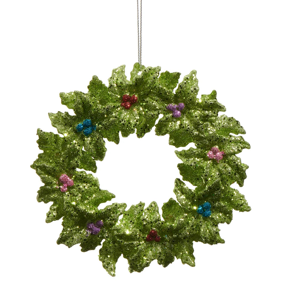 5" Holly Wreath with Multicolor Berry Ornament
