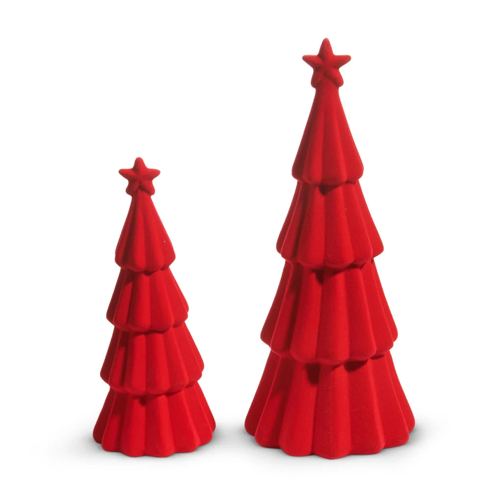 Red Tiered Flocked Trees, 2 sizes