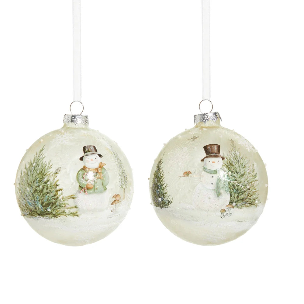 4" Woodland Snowman Ball Ornament