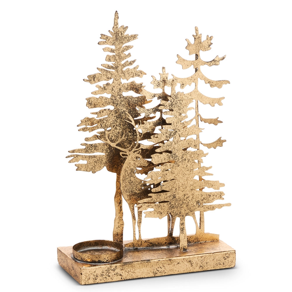 11" Spruce Tree and Deer Candle Holder