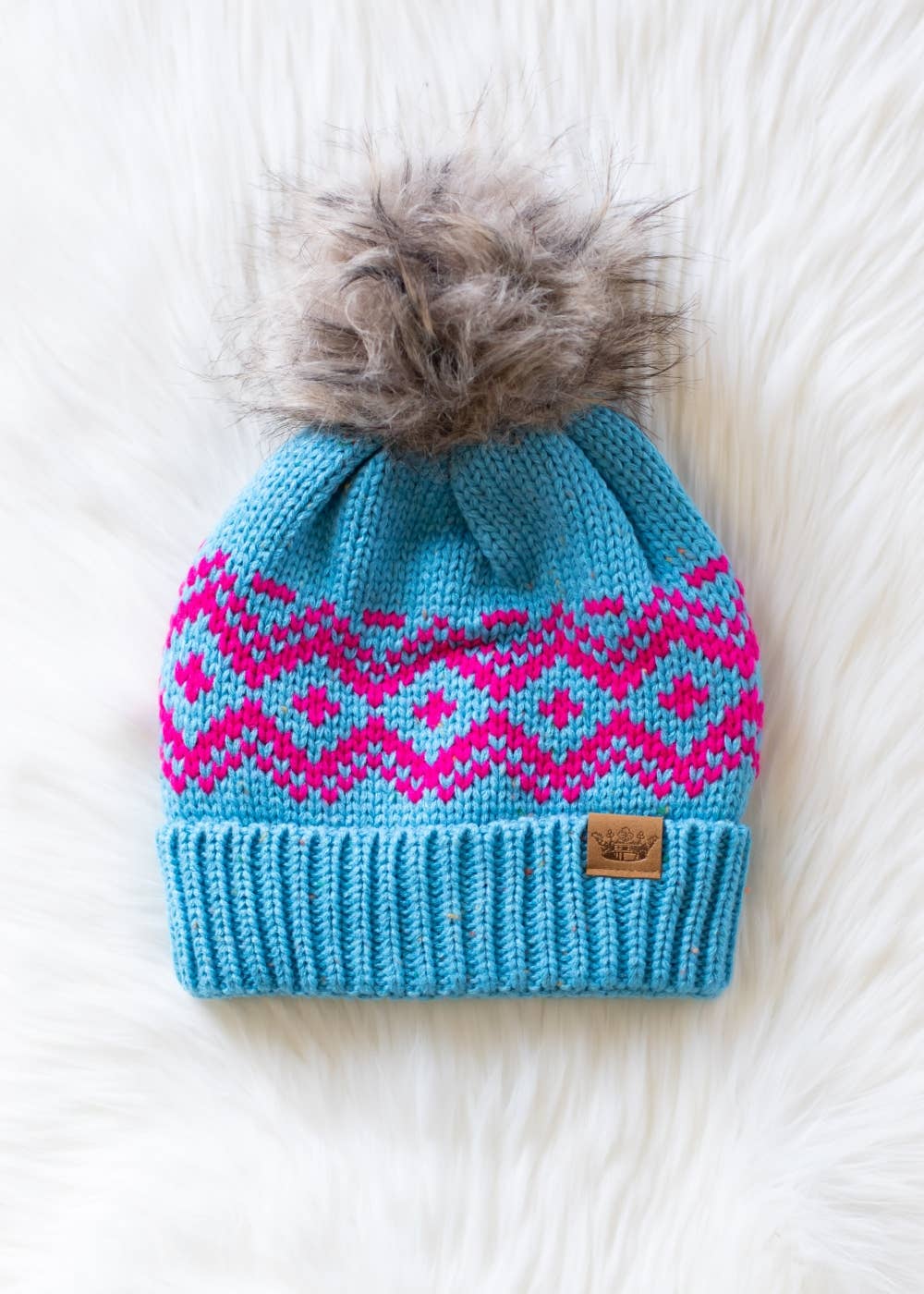 Blue & Speckled Patterned Pom Hat
