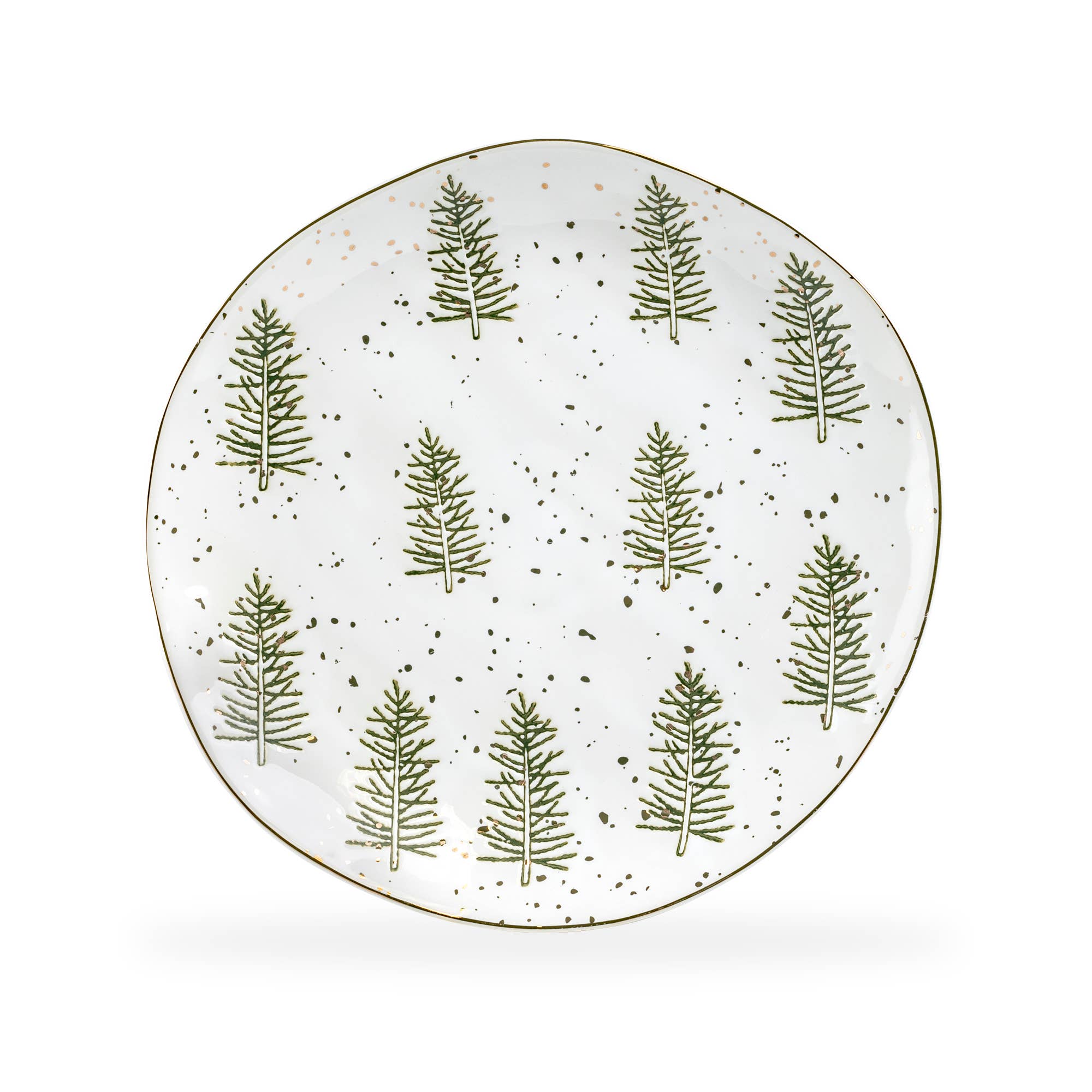 Snowy Pine Trees Organic Shape 10" Dinner Plate